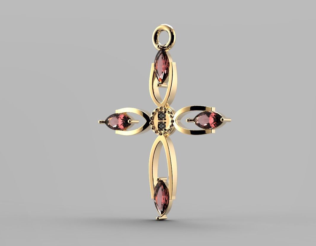 PENDANT CROSS 19 with GEMS 3D print model_6