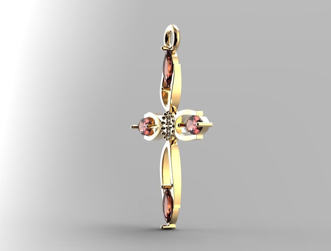 PENDANT CROSS 19 with GEMS 3D print model_3