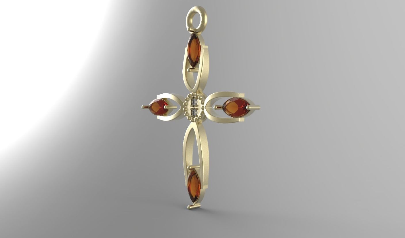 PENDANT CROSS 19 with GEMS 3D print model_2