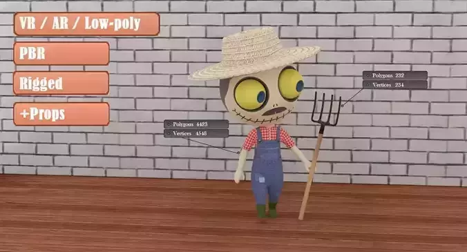 Cute Zombie Wooden Doll Farmer 
