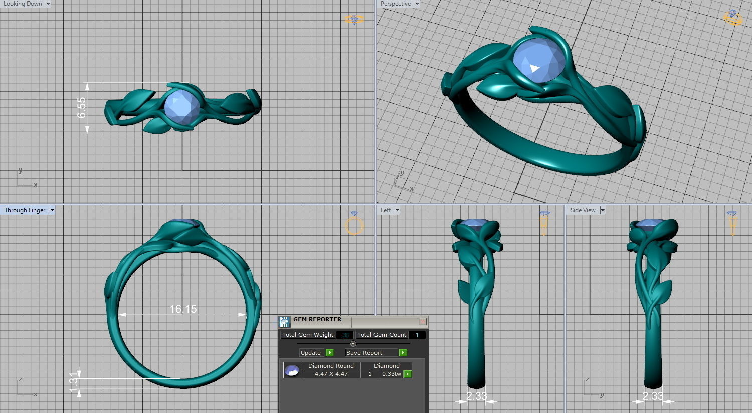 Leaves Engagement ring two Stone sizes  3D print model_8