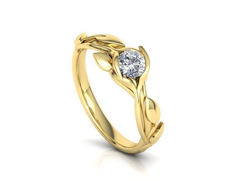 Leaves Engagement ring two Stone sizes  3D print model_5