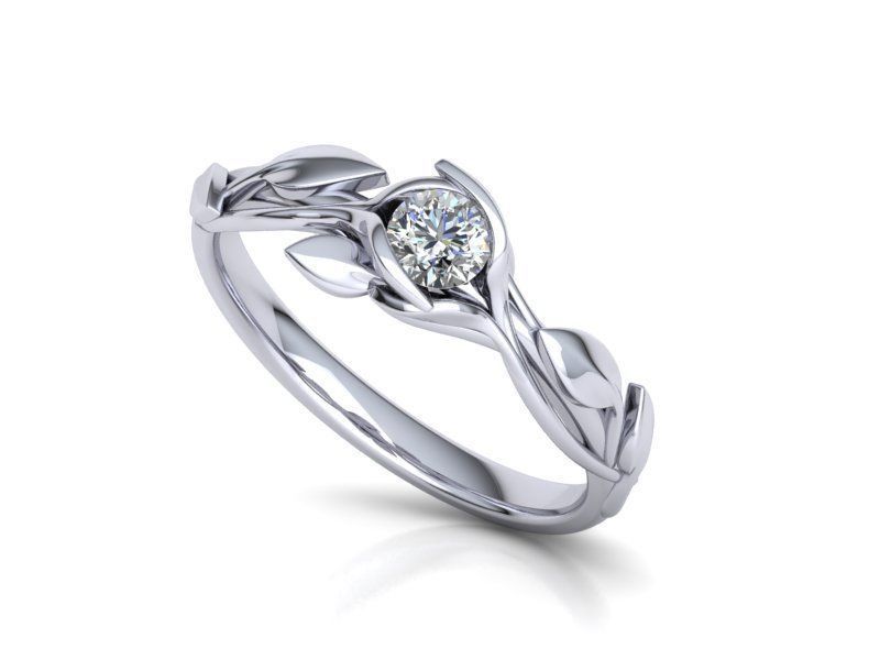 Leaves Engagement ring two Stone sizes  3D print model_3