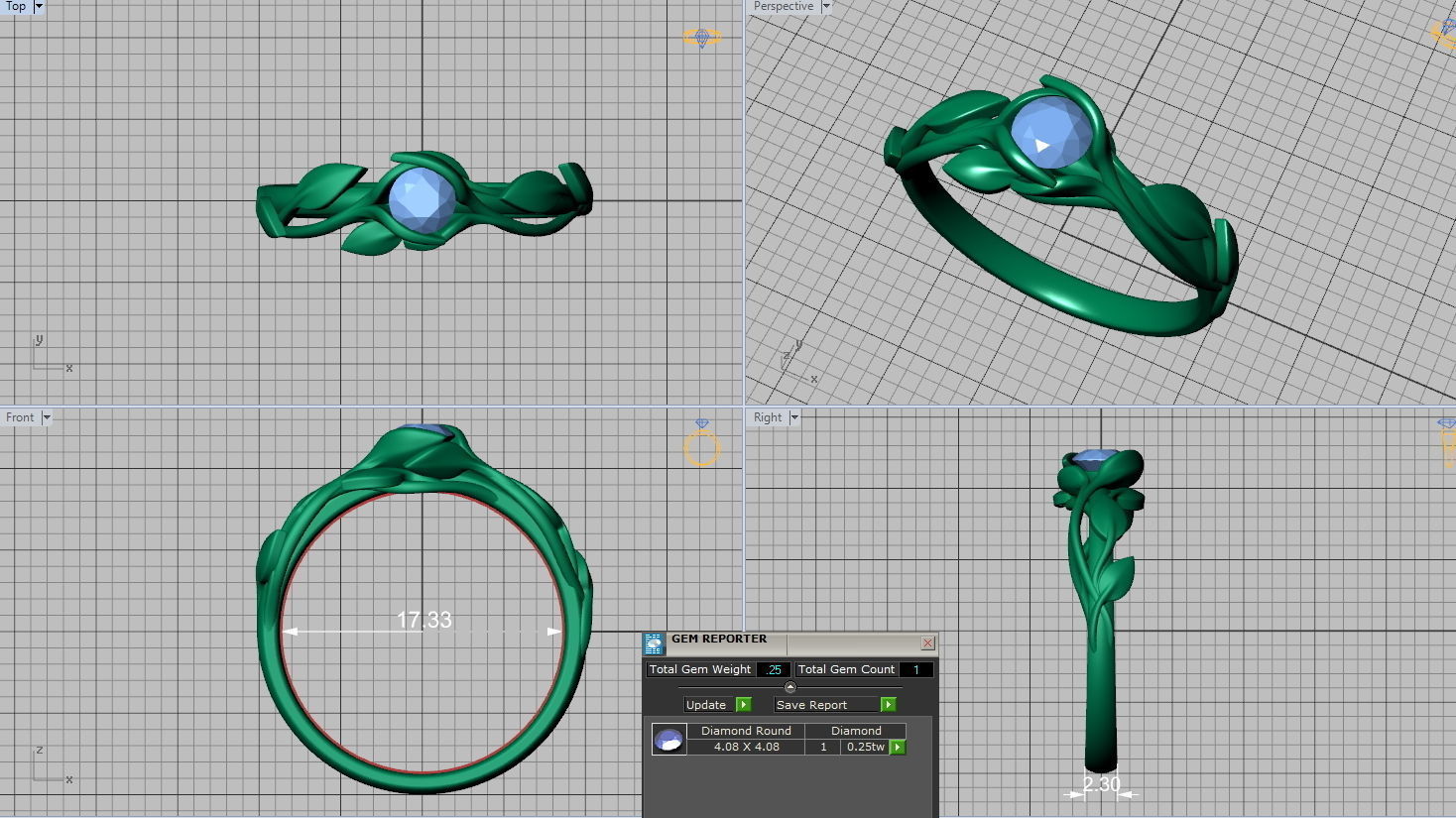 Leaves Engagement ring two Stone sizes  3D print model_7