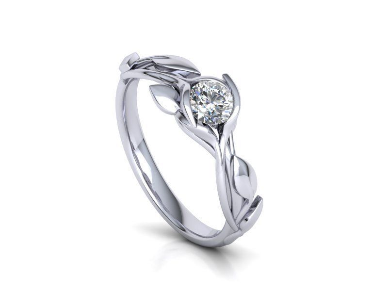 Leaves Engagement ring two Stone sizes  3D print model_4