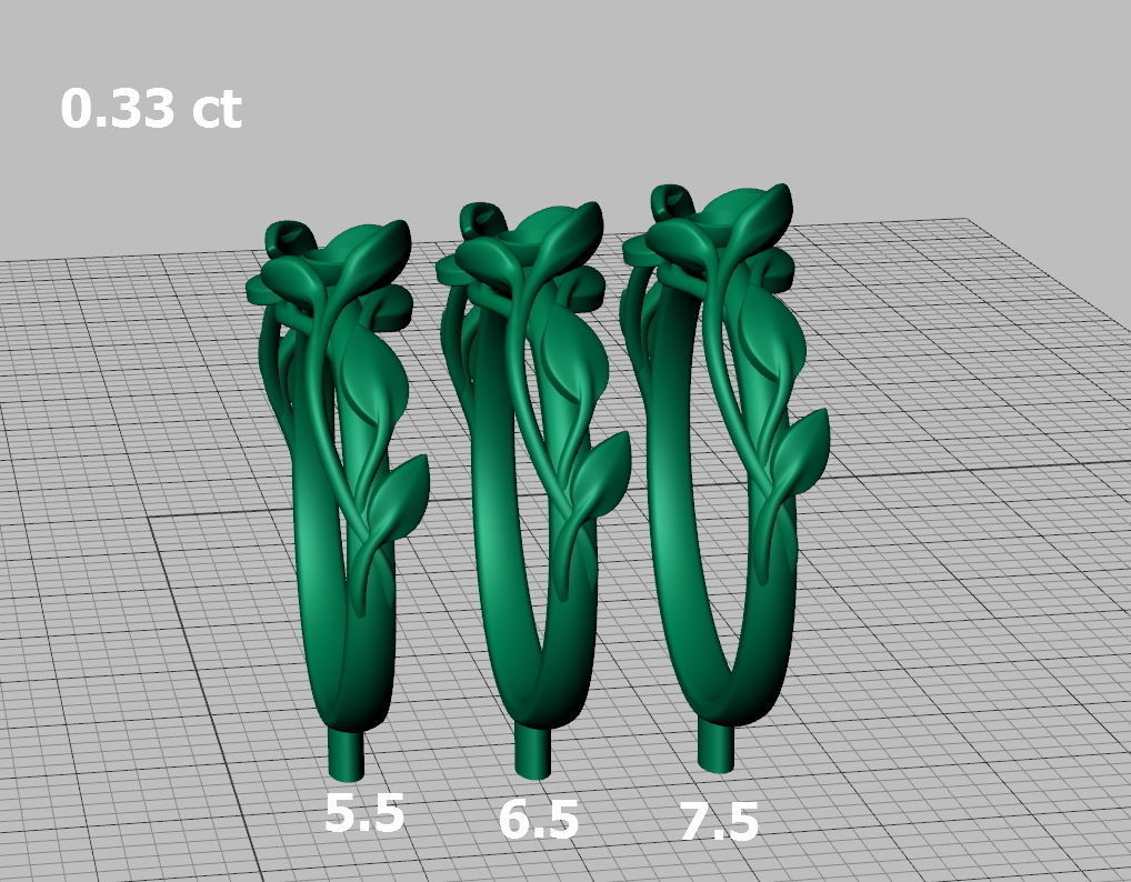 Leaves Engagement ring two Stone sizes  3D print model_9
