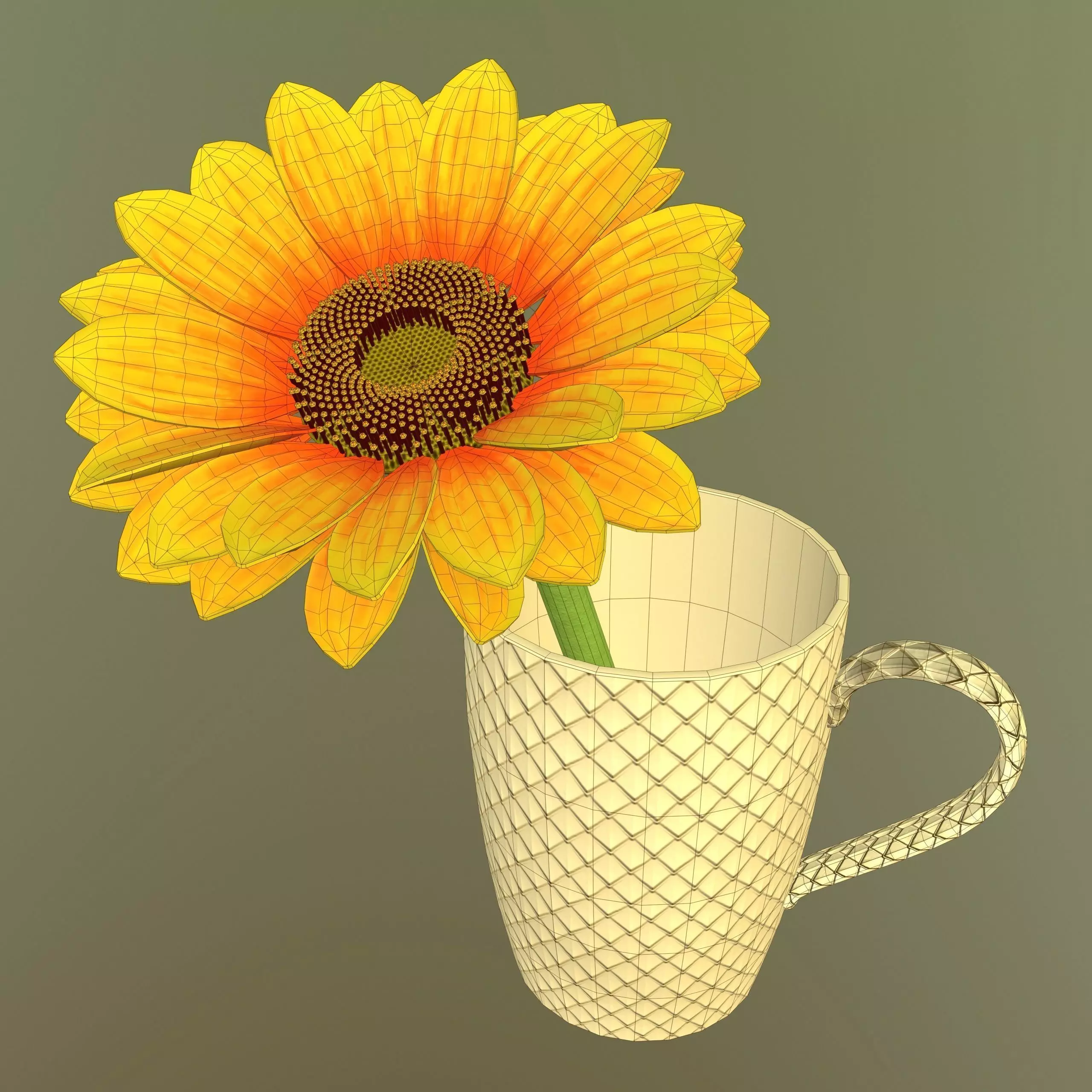 Sunflower in cup 3D model_0