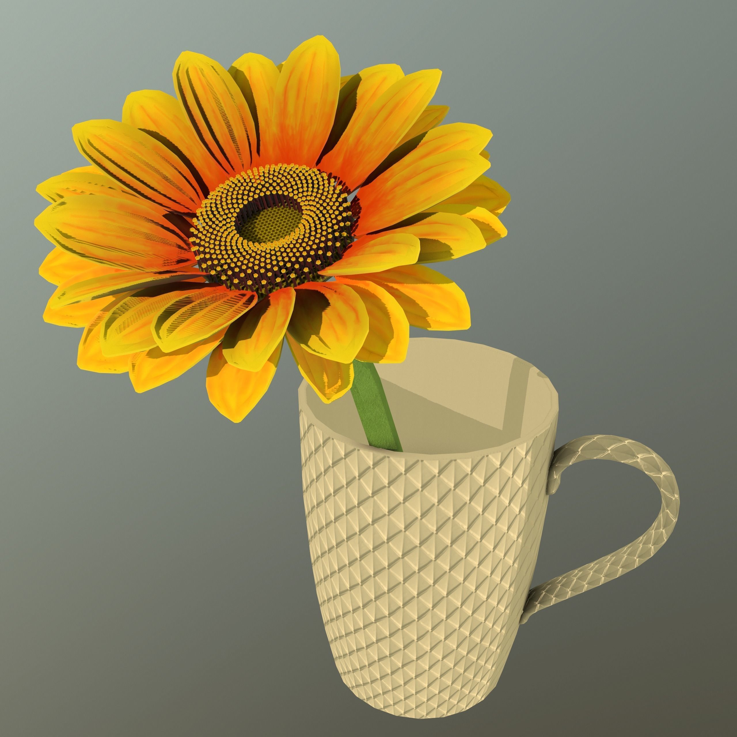 Sunflower in cup 3D model_2