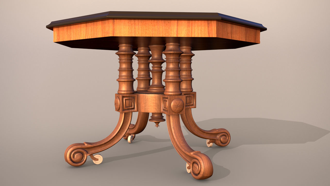 Victorian Antique Table Low-poly 3D model_6