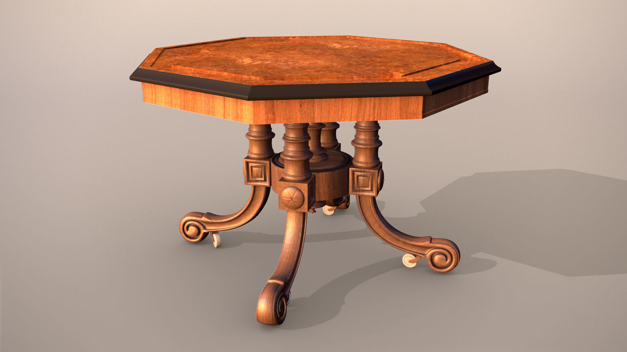 Victorian Antique Table Low-poly 3D model_3