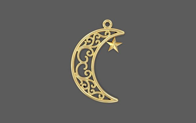 moon and star muslim pendant 3D print model 3D print model