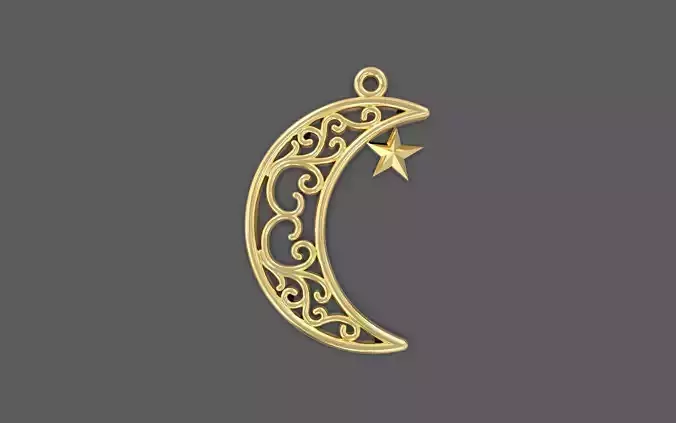 moon and star muslim pendant 3D print model
