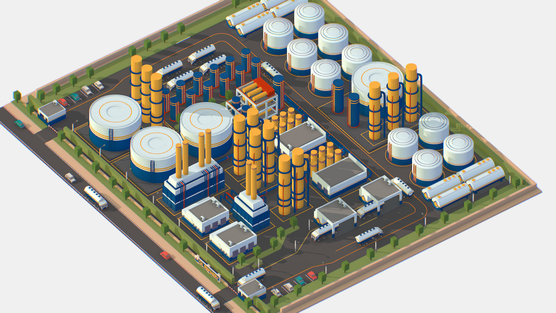 Isometric Complex Crude Oil Processing Plant Low-poly 3D model_6