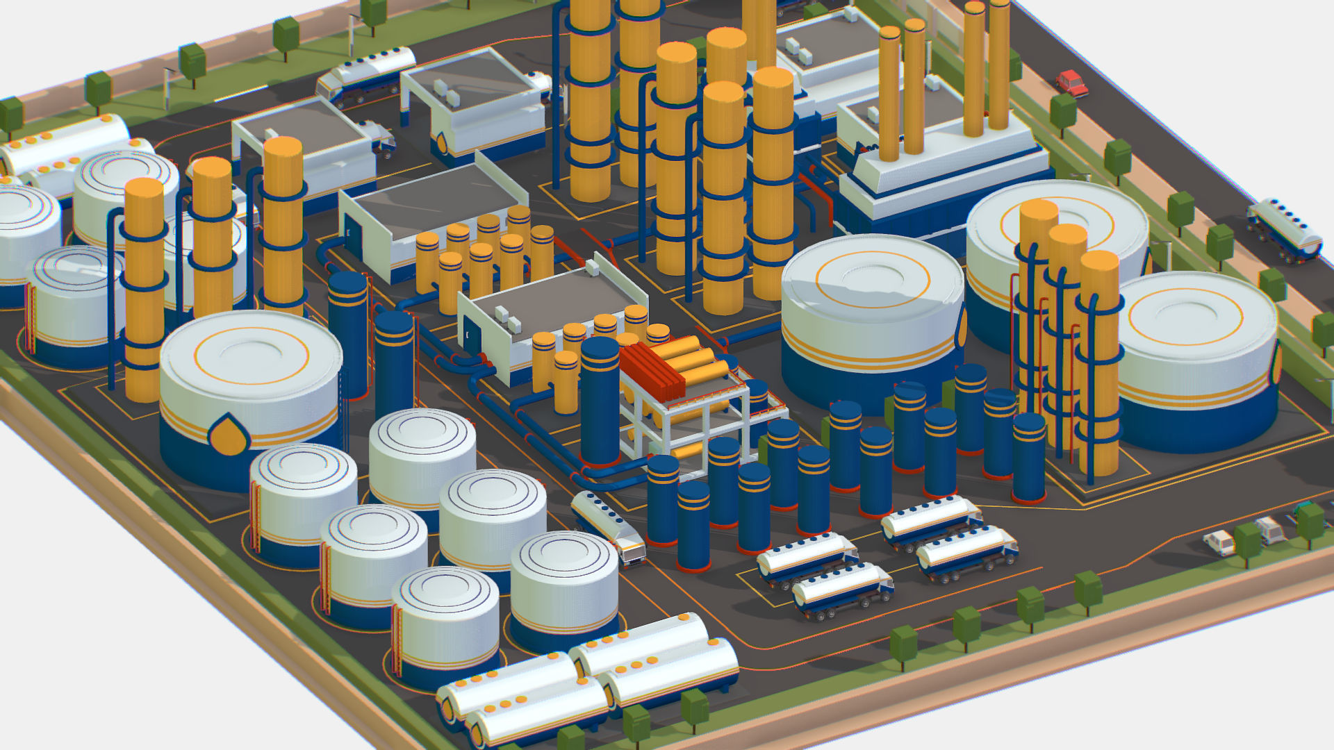 Isometric Complex Crude Oil Processing Plant Low-poly 3D model_12