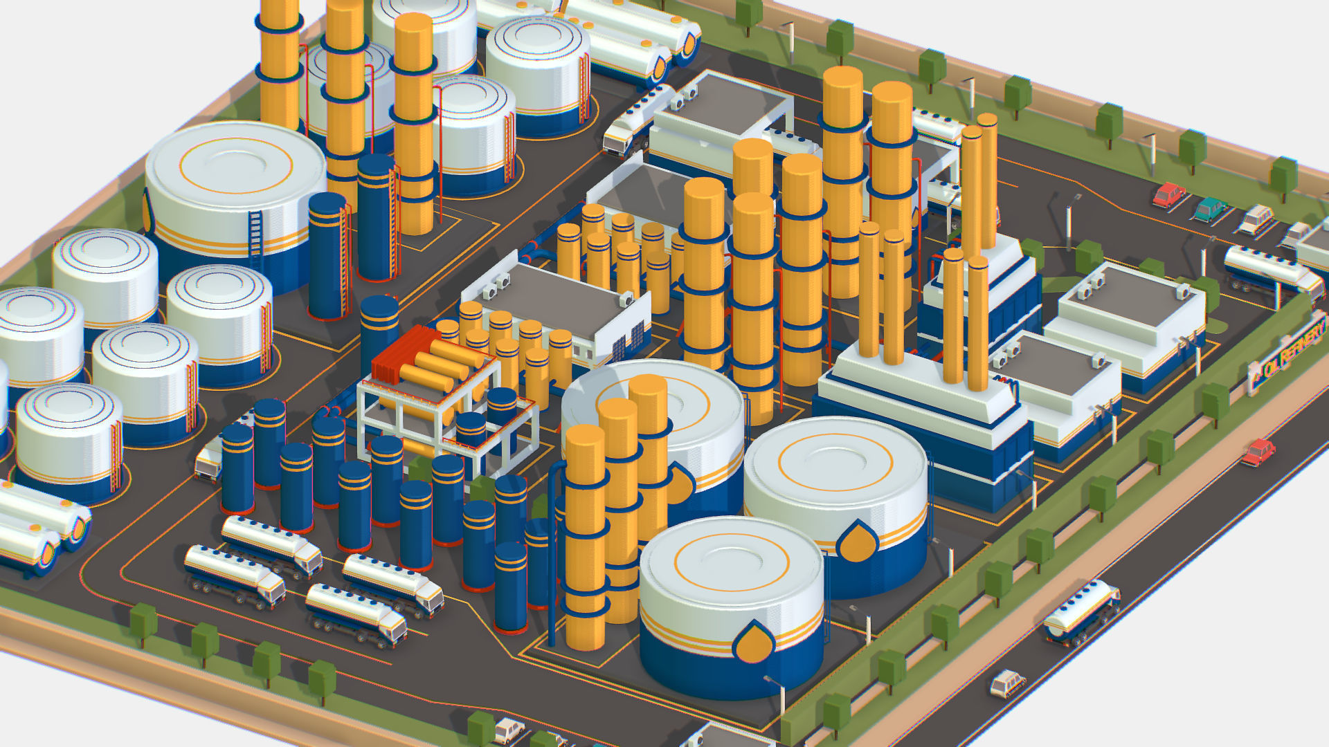 Isometric Complex Crude Oil Processing Plant Low-poly 3D model_15