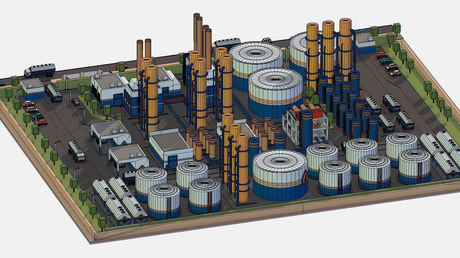 Isometric Complex Crude Oil Processing Plant Low-poly 3D model_45