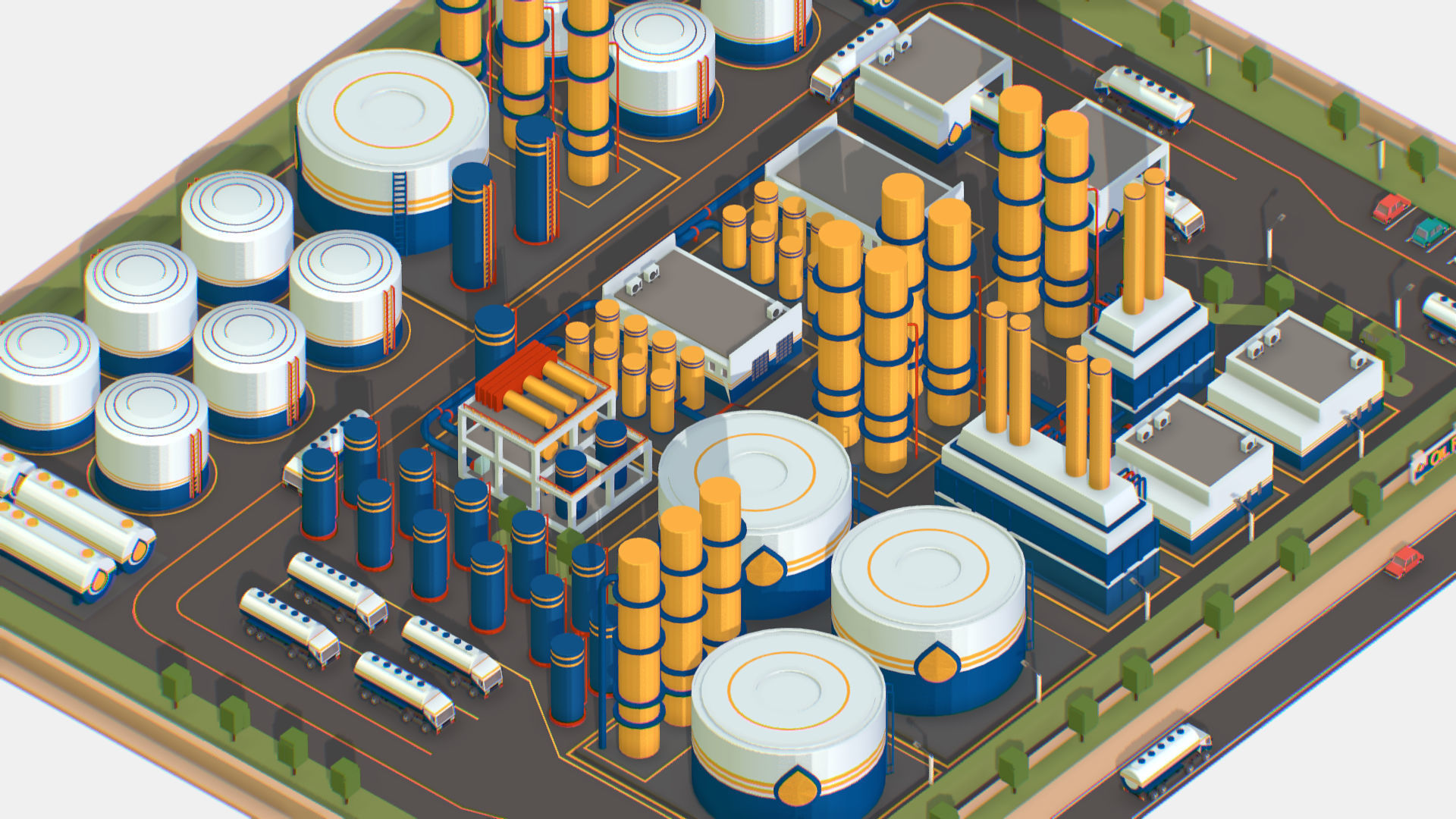 Isometric Complex Crude Oil Processing Plant Low-poly 3D model_41