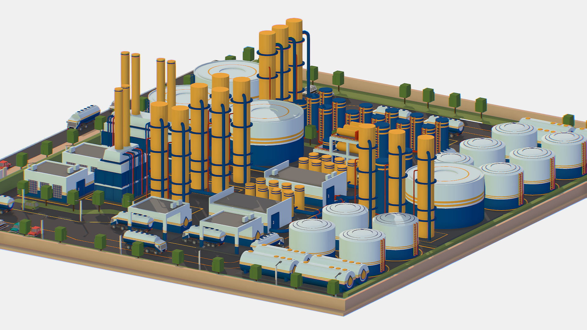 Isometric Complex Crude Oil Processing Plant Low-poly 3D model_39
