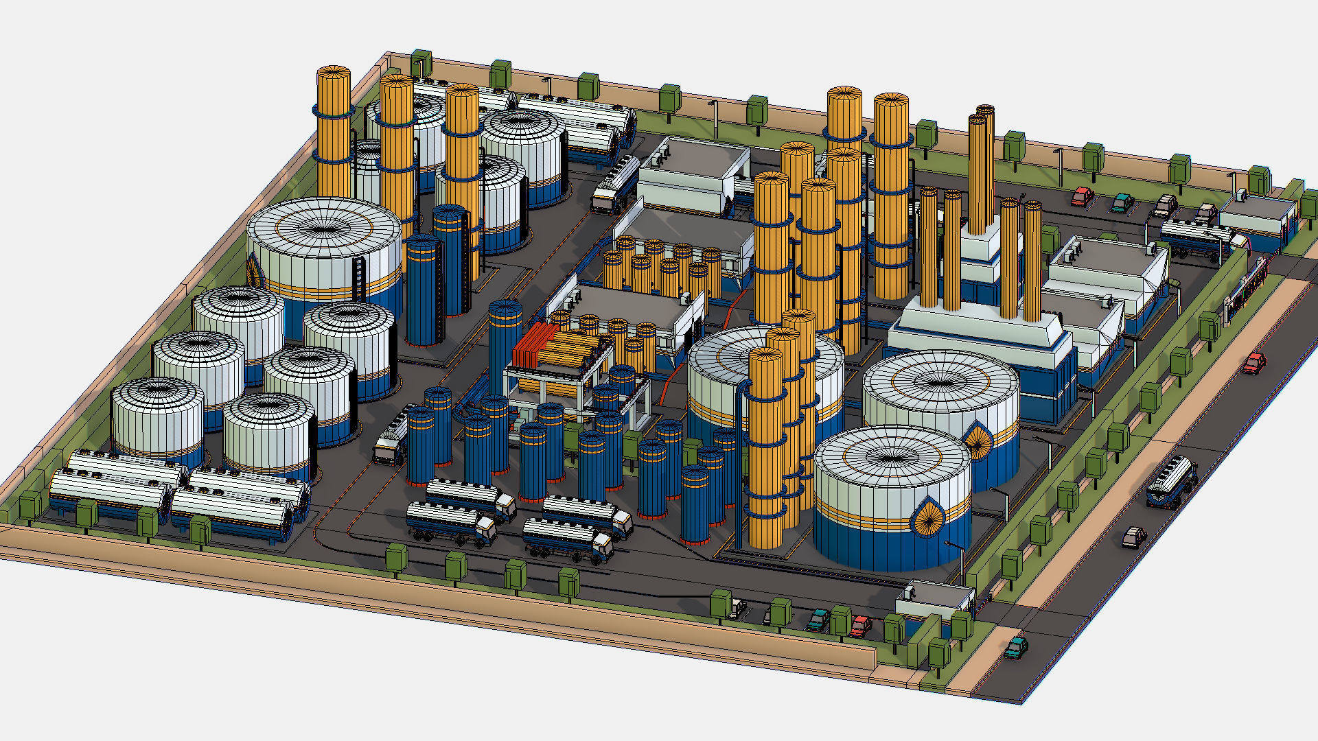 Isometric Complex Crude Oil Processing Plant Low-poly 3D model_46