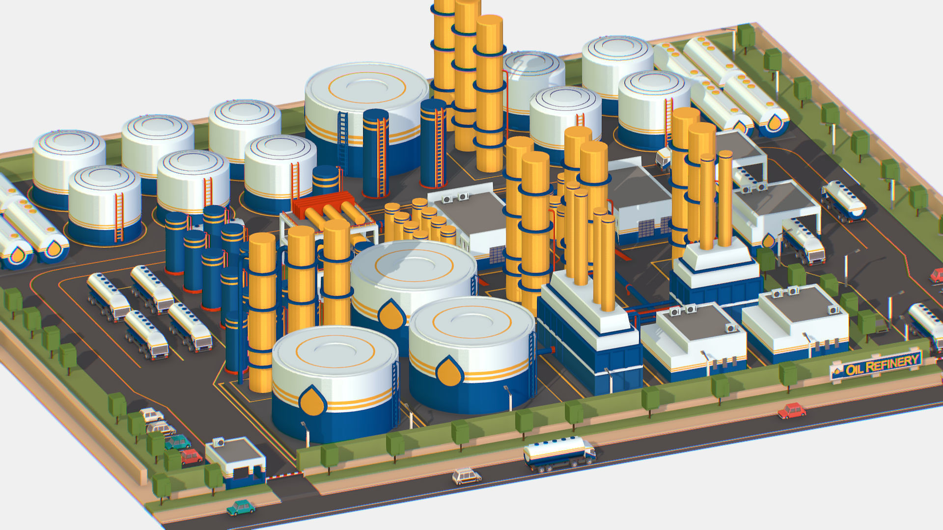 Isometric Complex Crude Oil Processing Plant Low-poly 3D model_38