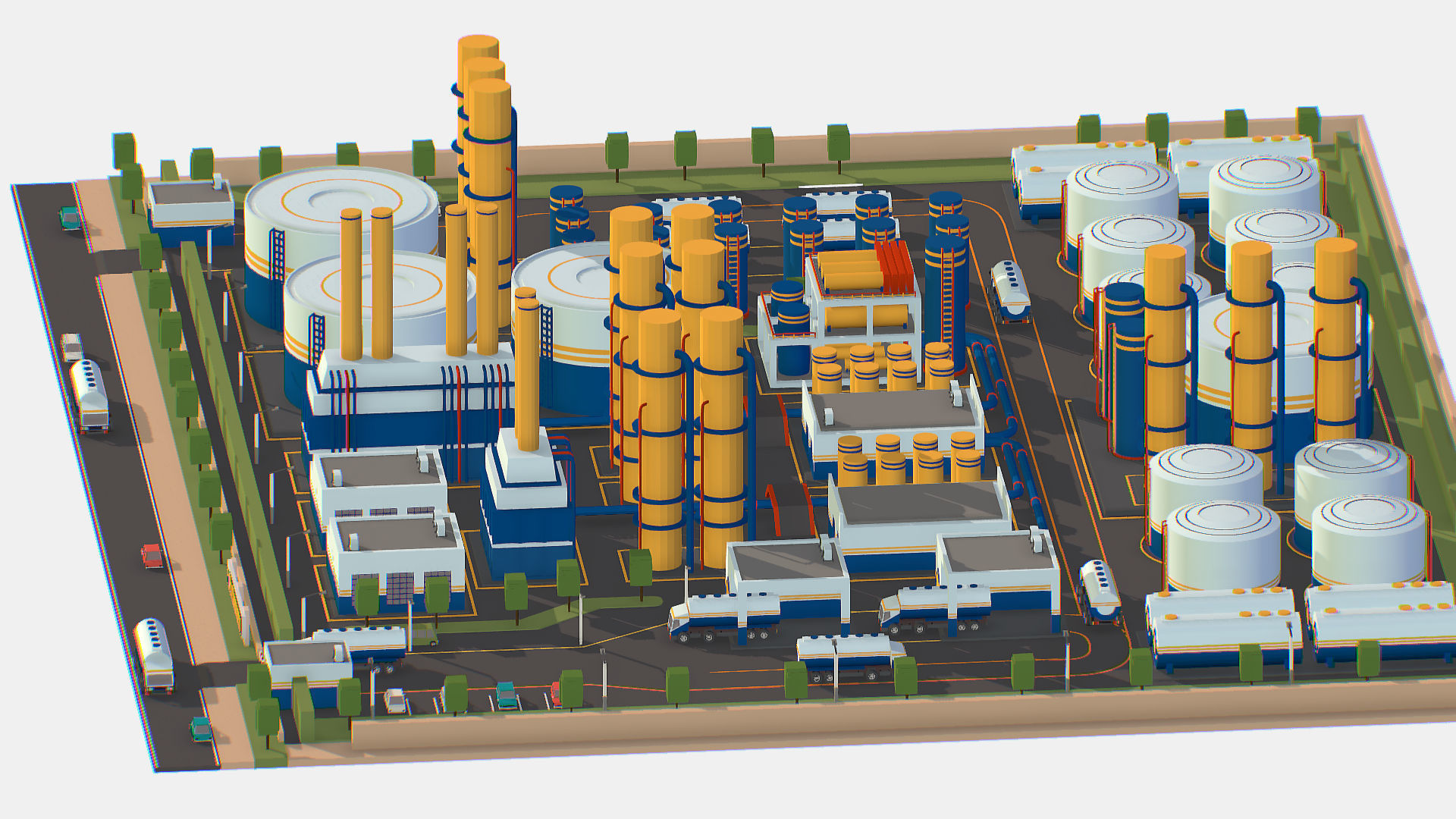 Isometric Complex Crude Oil Processing Plant Low-poly 3D model_40
