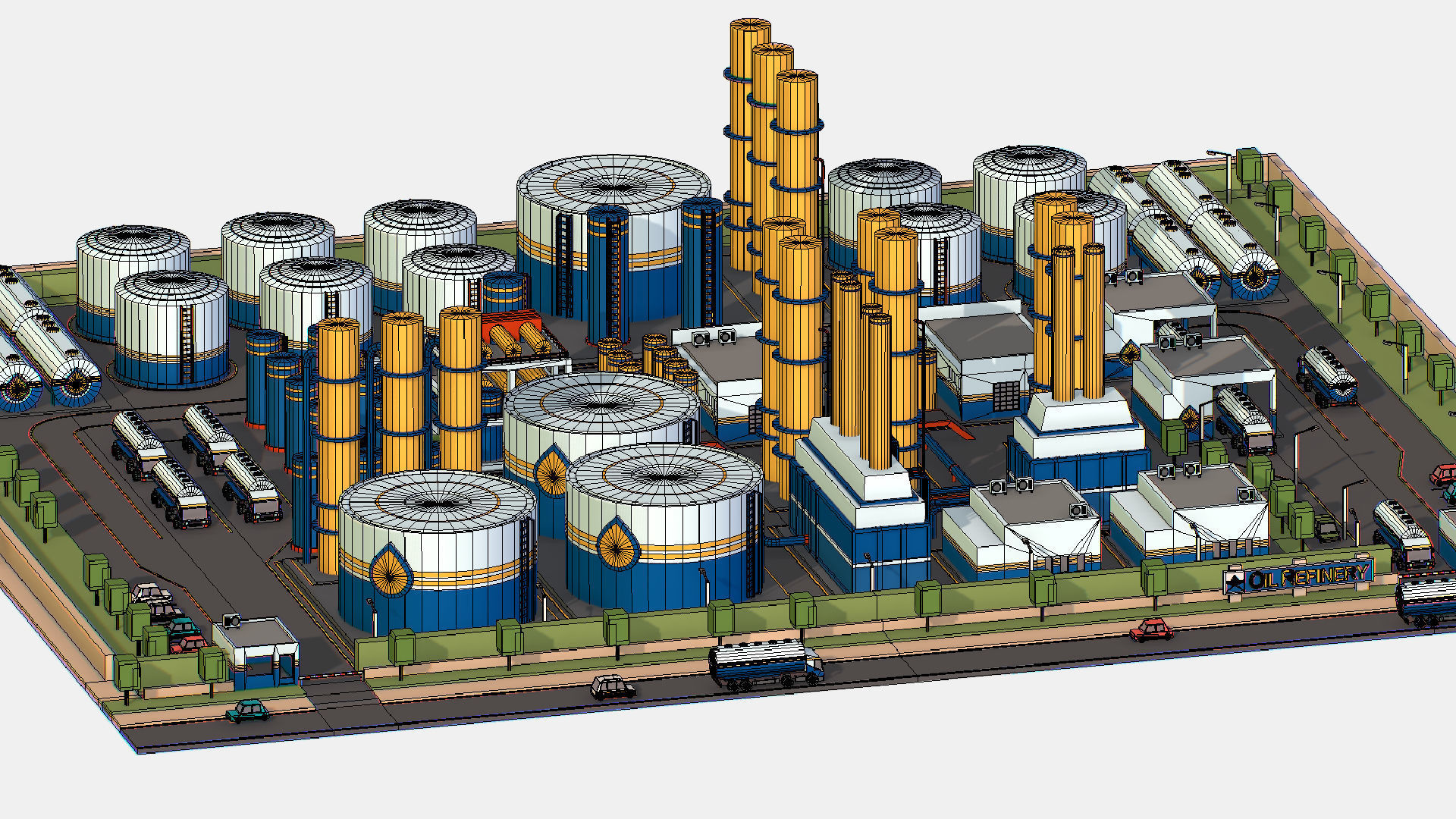 Isometric Complex Crude Oil Processing Plant Low-poly 3D model_48