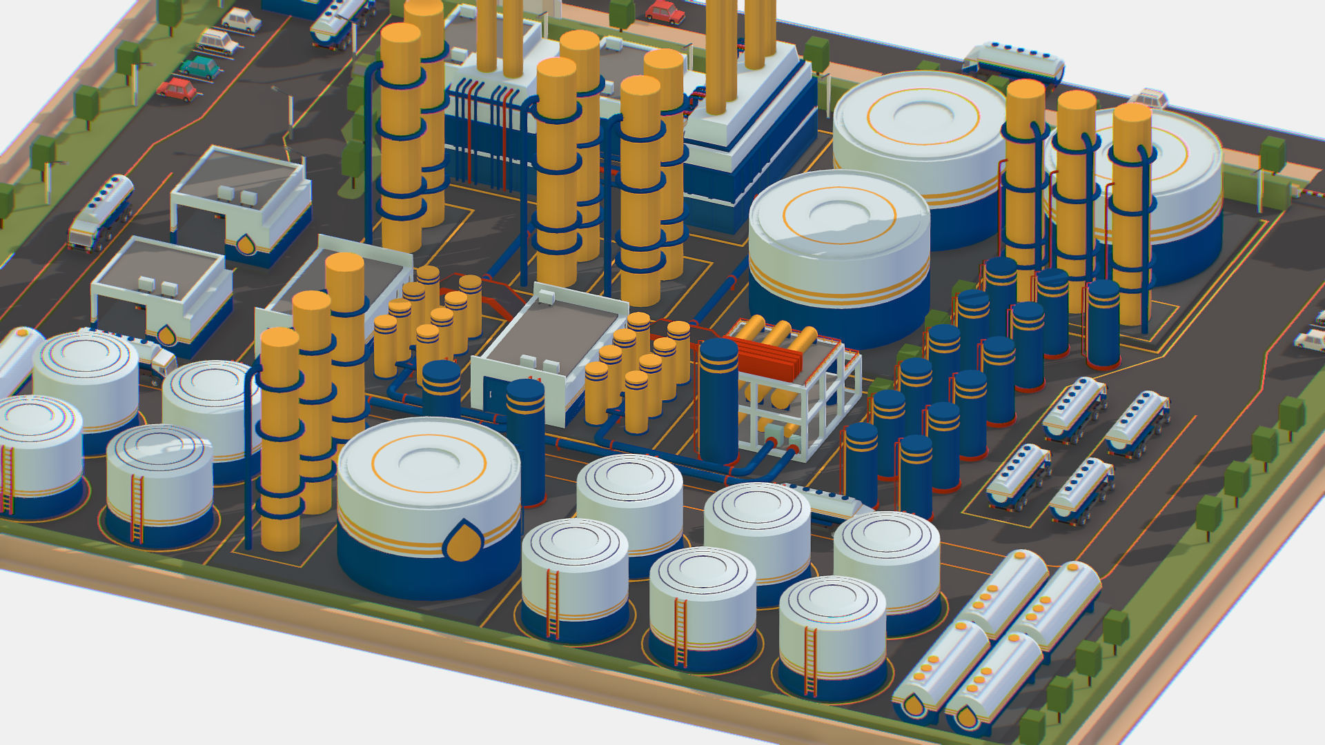 Isometric Complex Crude Oil Processing Plant Low-poly 3D model_11