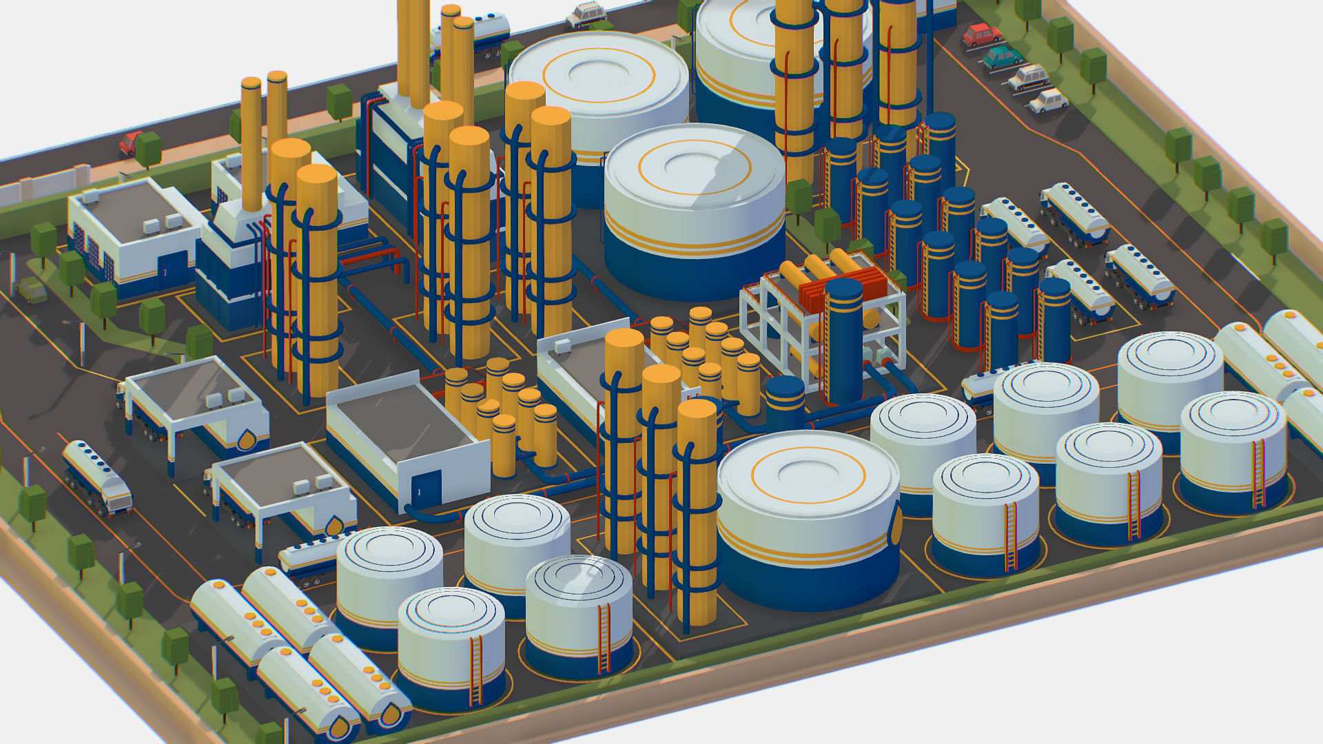 Isometric Complex Crude Oil Processing Plant Low-poly 3D model_13