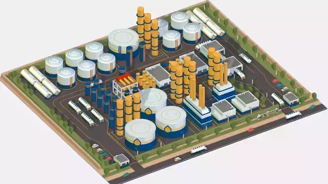 Isometric Complex Crude Oil Processing Plant Low-poly 3D model