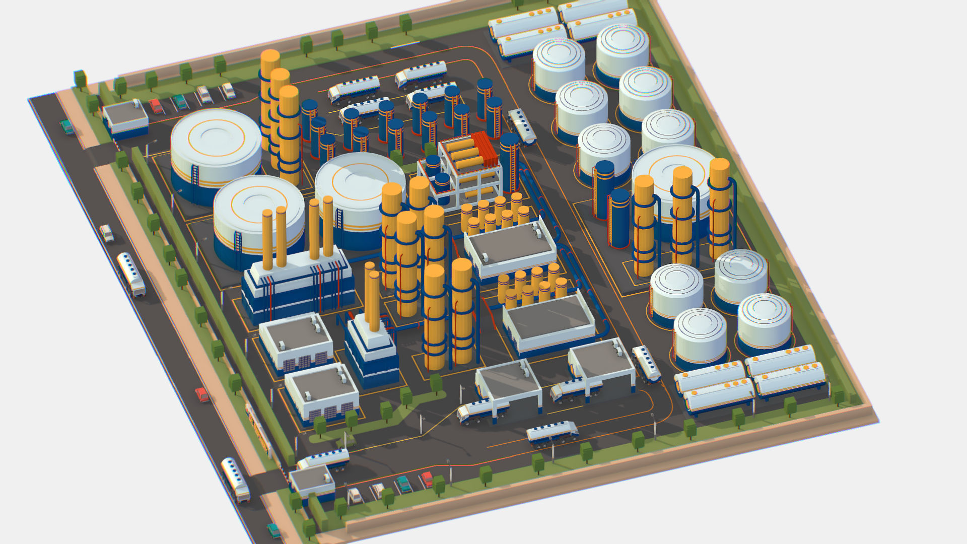 Isometric Complex Crude Oil Processing Plant Low-poly 3D model_4