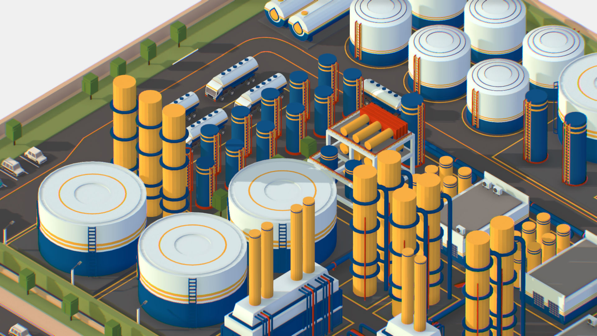 Isometric Complex Crude Oil Processing Plant Low-poly 3D model_19