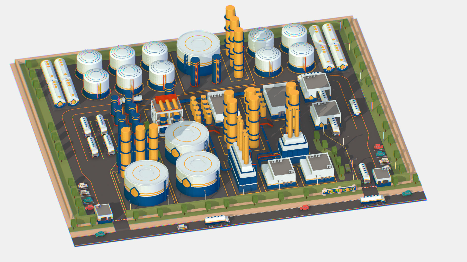 Isometric Complex Crude Oil Processing Plant Low-poly 3D model_2