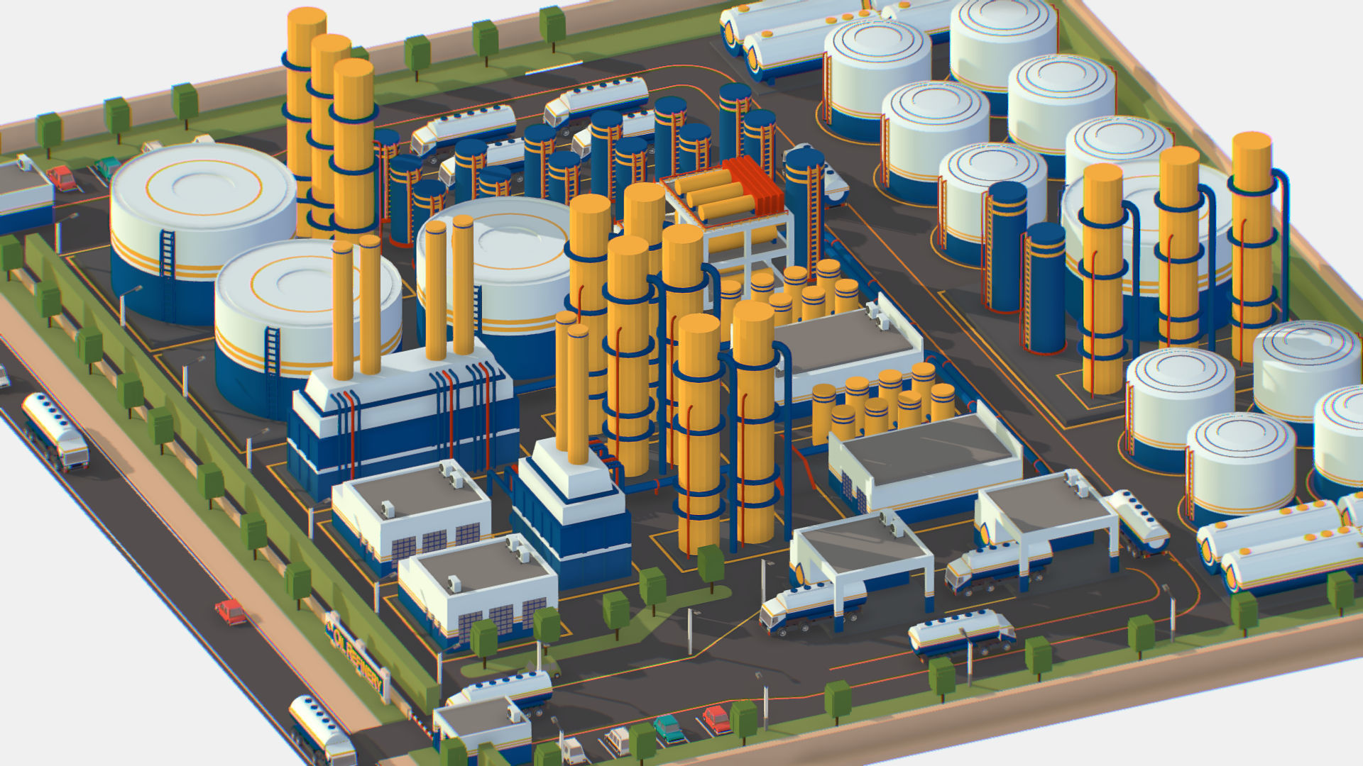 Isometric Complex Crude Oil Processing Plant Low-poly 3D model_21