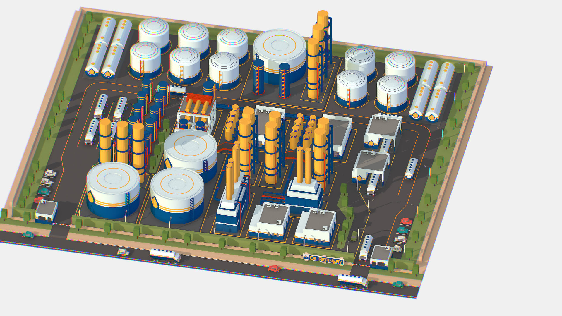 Isometric Complex Crude Oil Processing Plant Low-poly 3D model_3