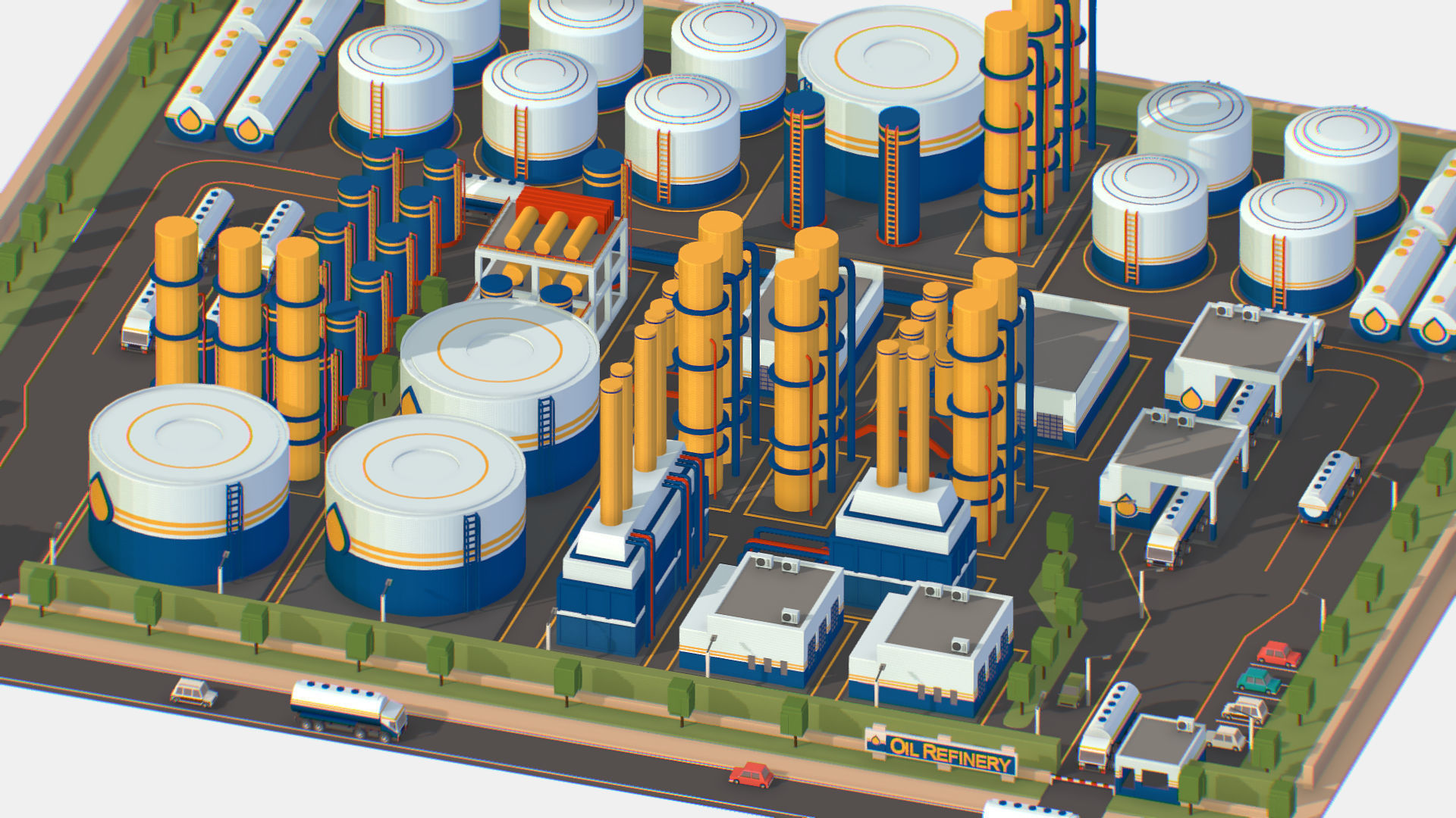 Isometric Complex Crude Oil Processing Plant Low-poly 3D model_20