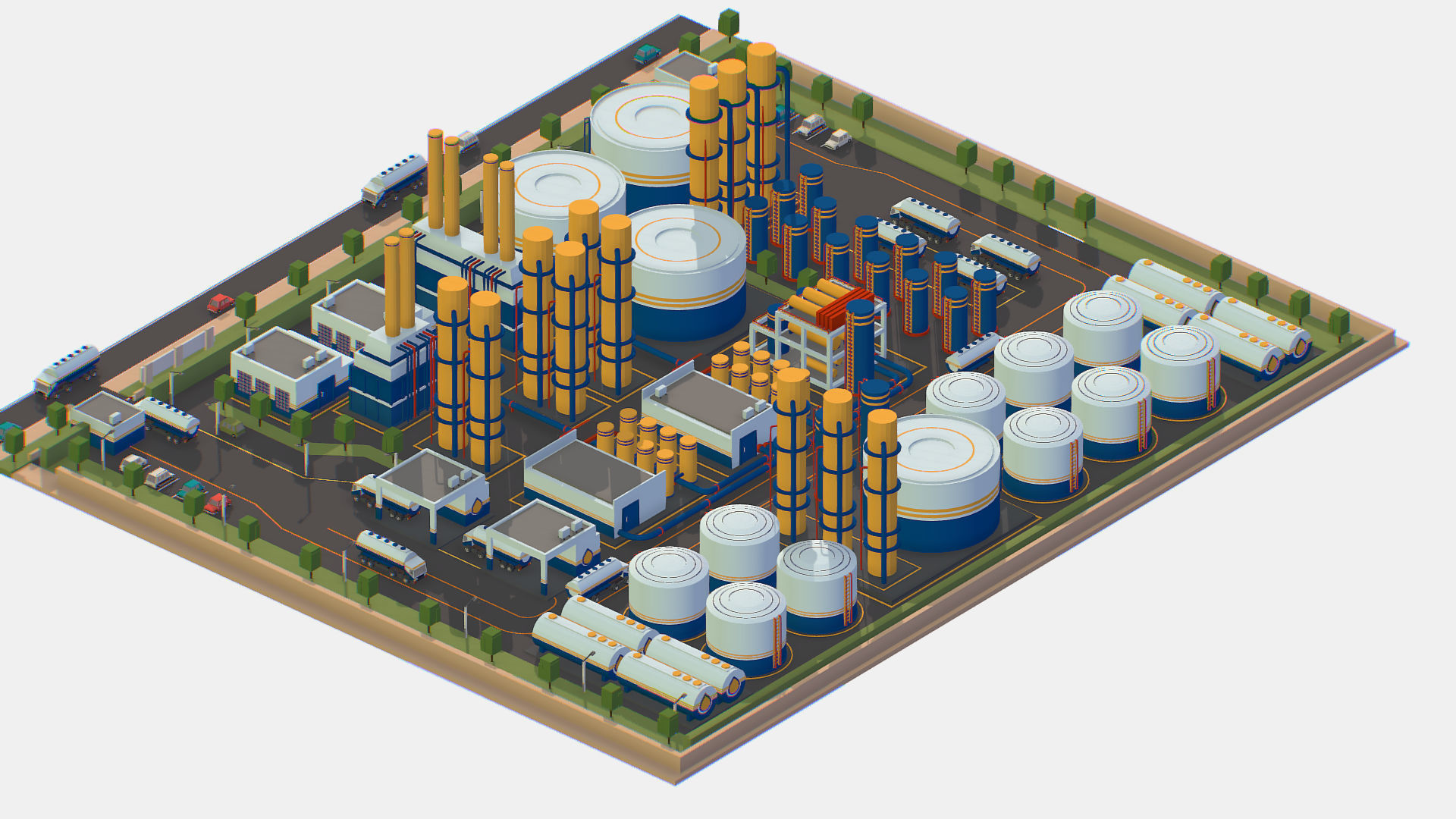 Isometric Complex Crude Oil Processing Plant Low-poly 3D model_8