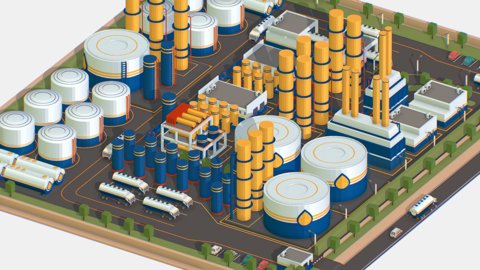 Isometric Complex Crude Oil Processing Plant Low-poly 3D model_16