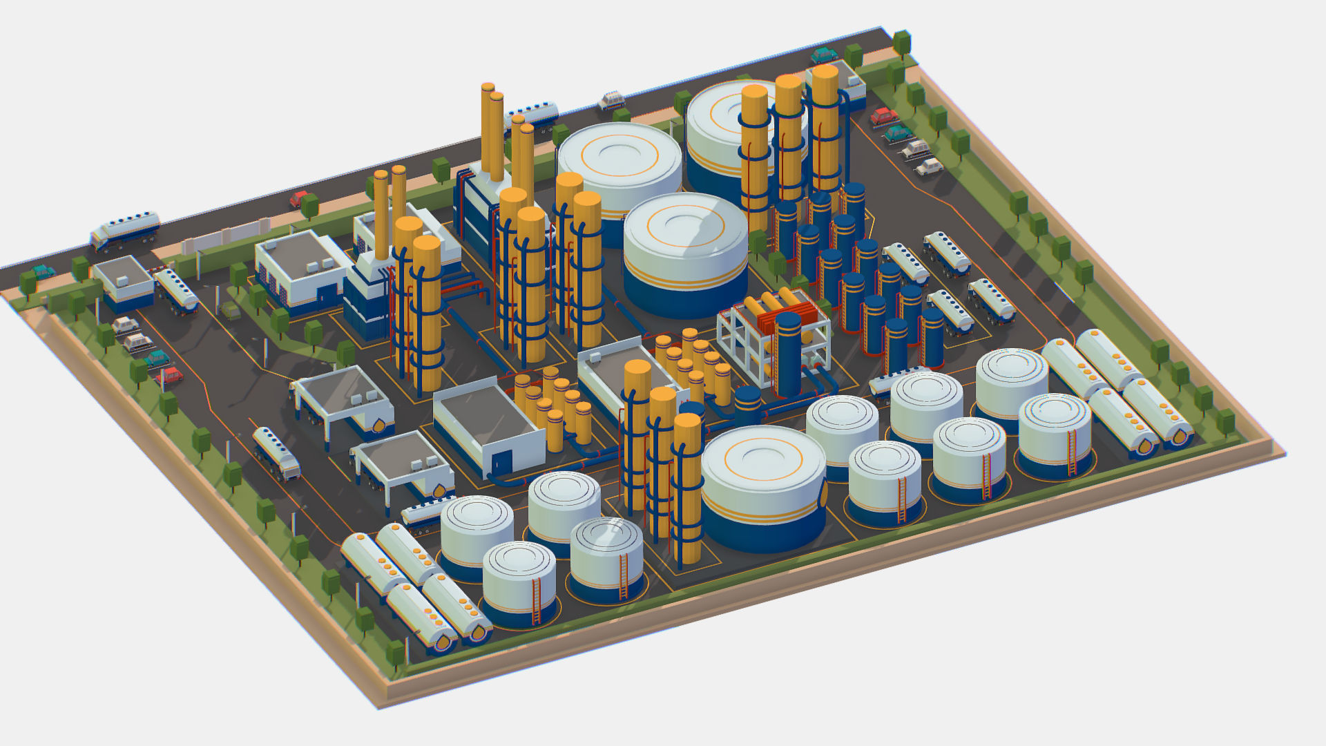 Isometric Complex Crude Oil Processing Plant Low-poly 3D model_9