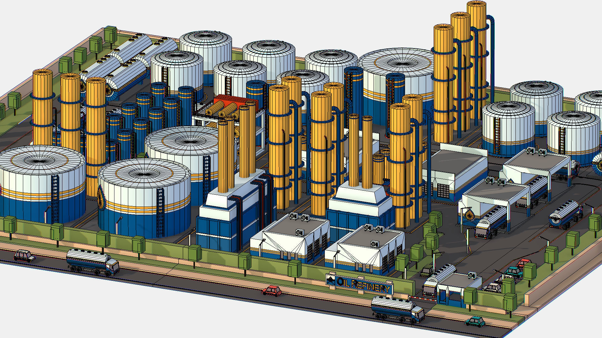 Isometric Complex Crude Oil Processing Plant Low-poly 3D model_50