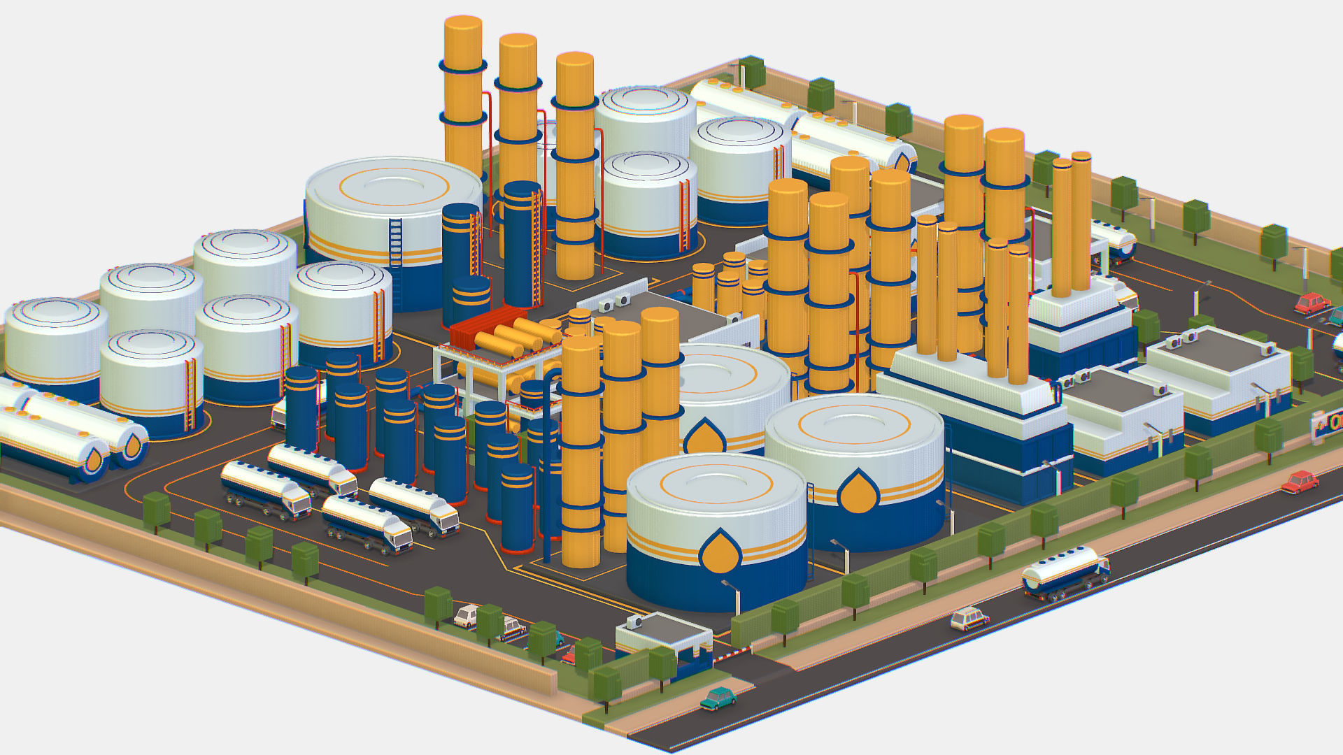 Isometric Complex Crude Oil Processing Plant Low-poly 3D model_36