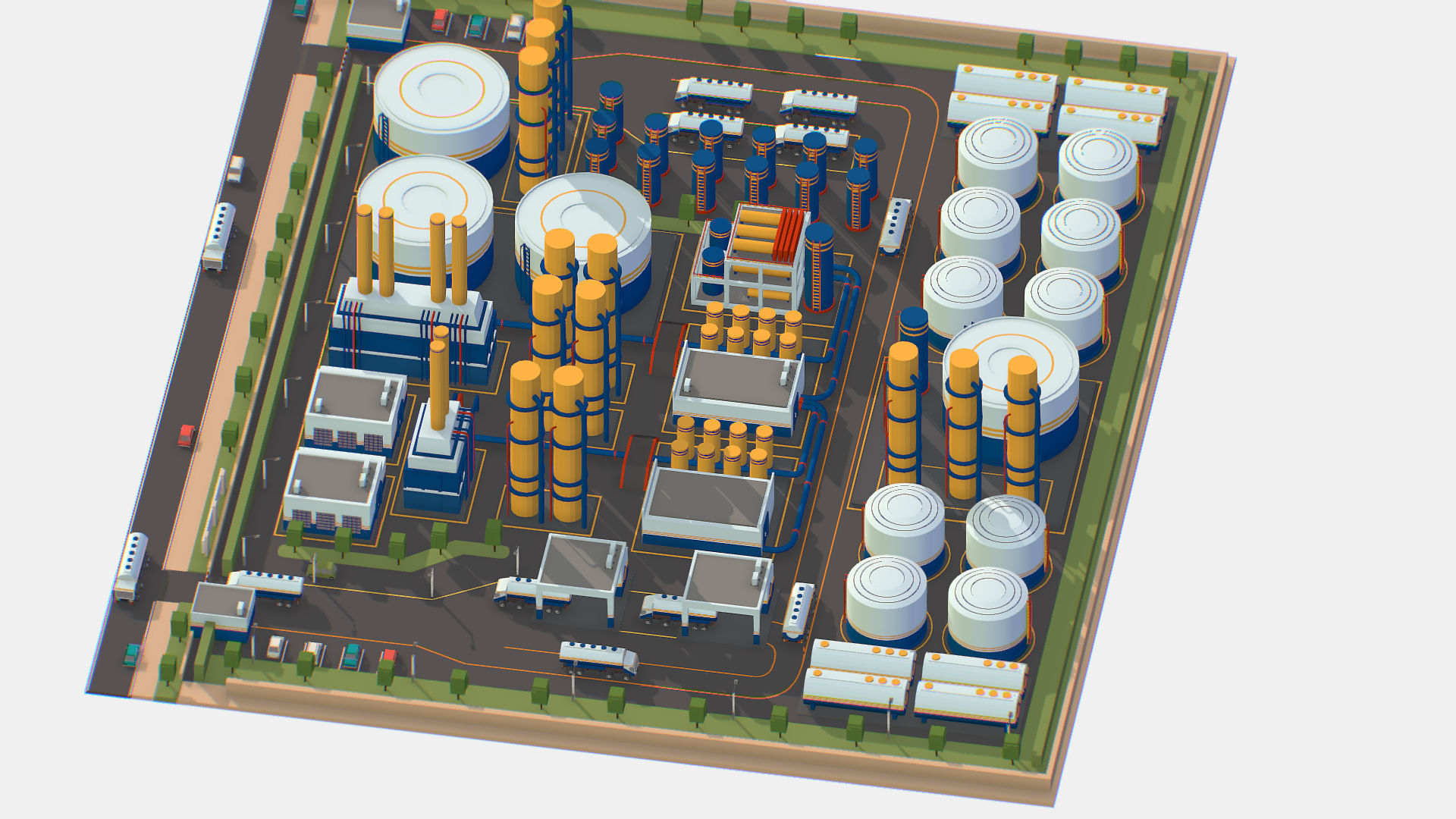 Isometric Complex Crude Oil Processing Plant Low-poly 3D model_5
