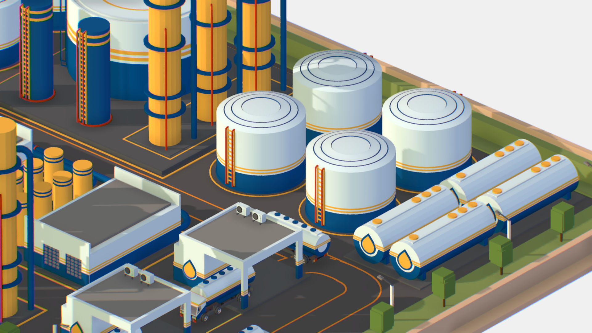Isometric Complex Crude Oil Processing Plant Low-poly 3D model_31