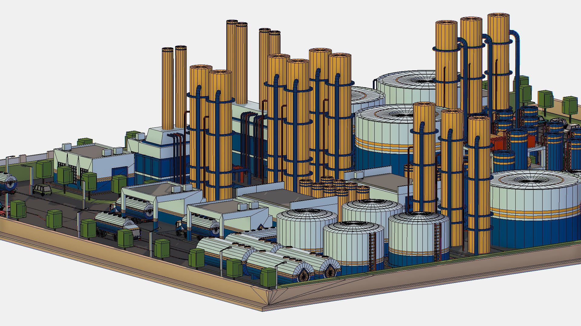 Isometric Complex Crude Oil Processing Plant Low-poly 3D model_54