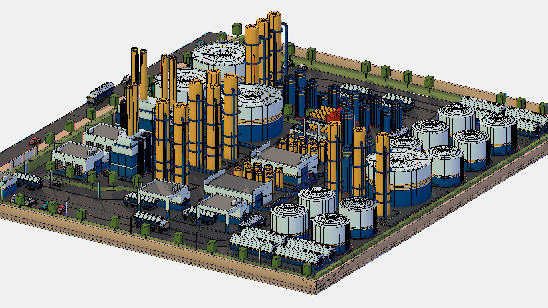 Isometric Complex Crude Oil Processing Plant Low-poly 3D model_42