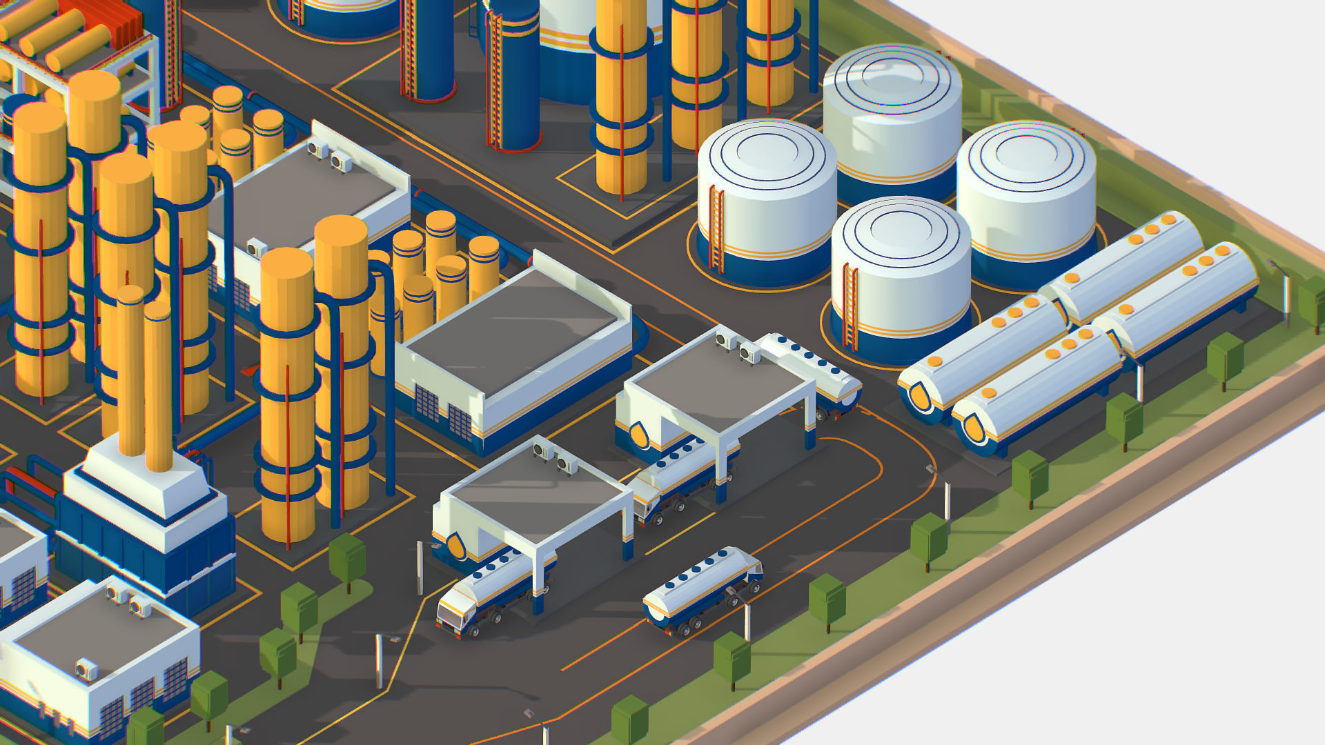 Isometric Complex Crude Oil Processing Plant Low-poly 3D model_24