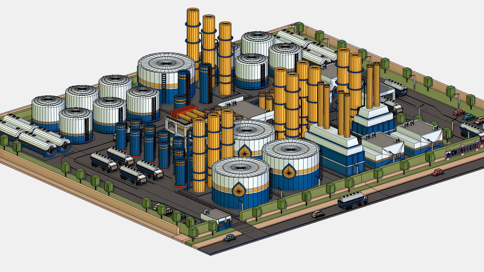Isometric Complex Crude Oil Processing Plant Low-poly 3D model_47