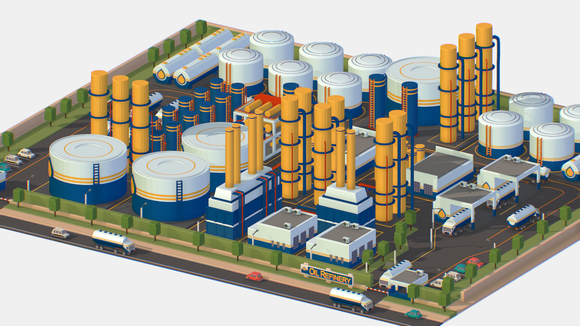 Isometric Complex Crude Oil Processing Plant Low-poly 3D model_35