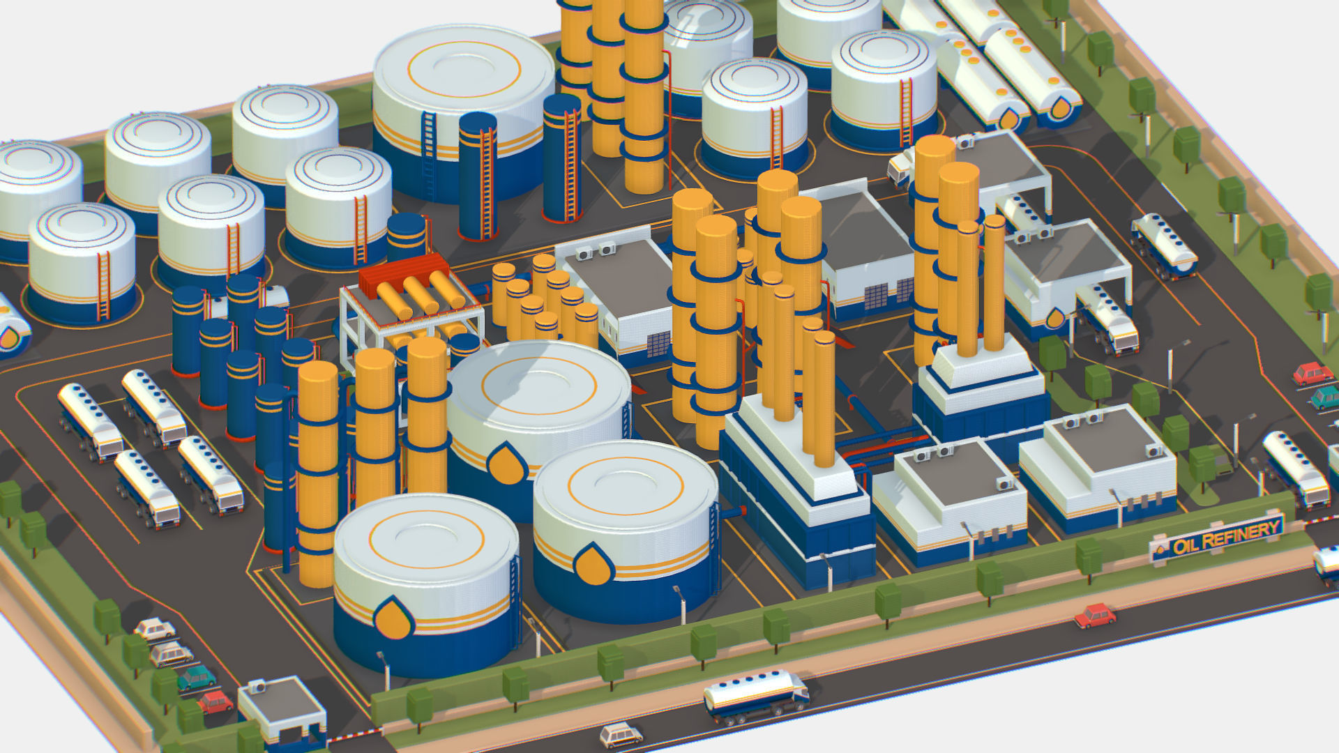 Isometric Complex Crude Oil Processing Plant Low-poly 3D model_18