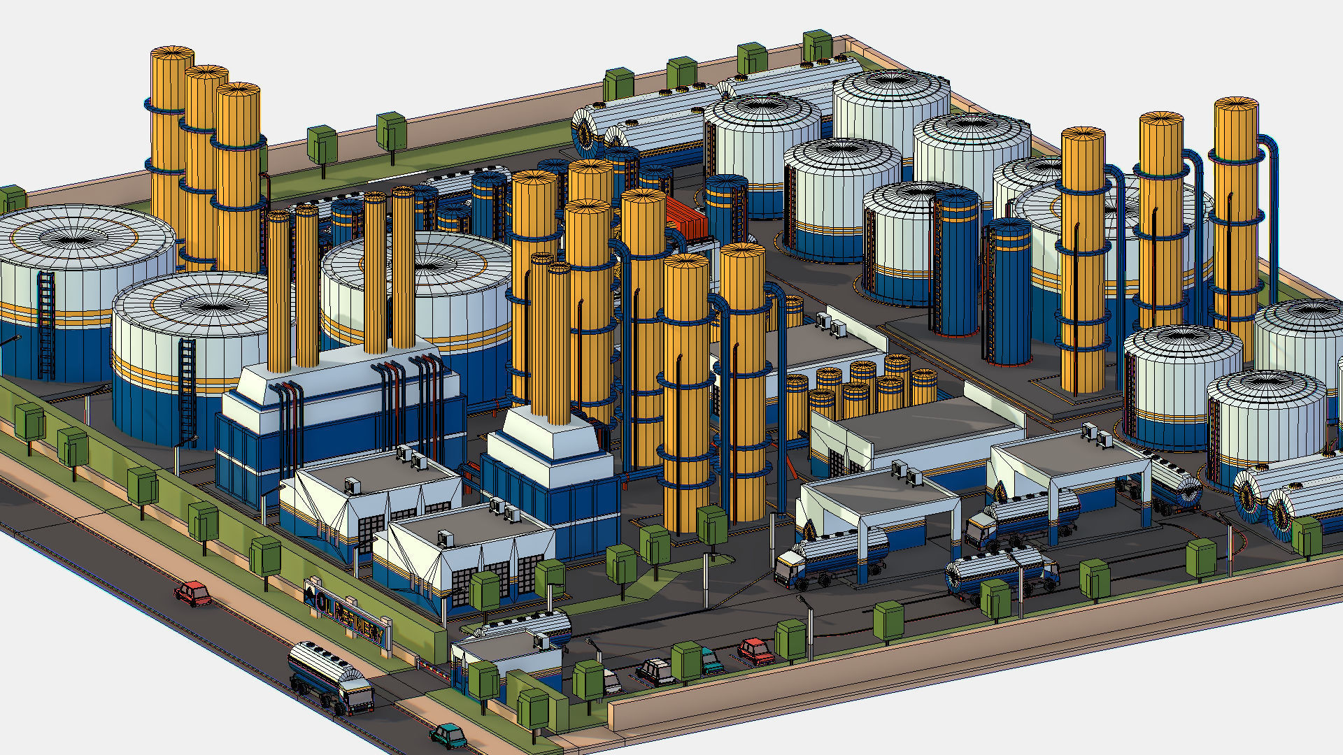 Isometric Complex Crude Oil Processing Plant Low-poly 3D model_51