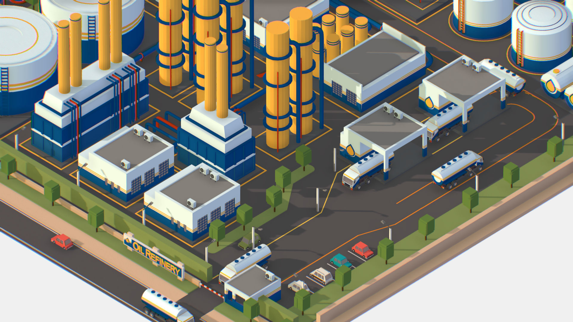 Isometric Complex Crude Oil Processing Plant Low-poly 3D model_26